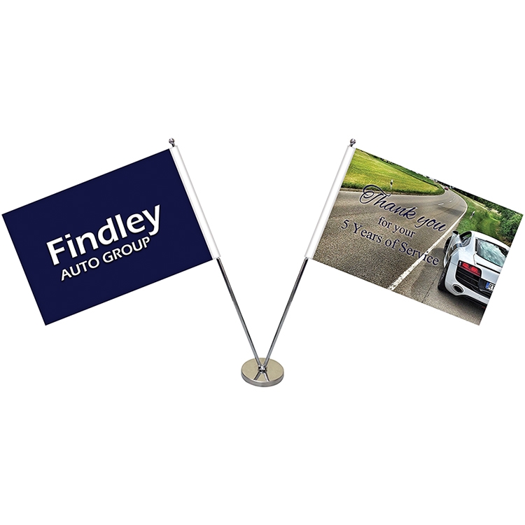 11-19.7" Metal Telescopic Flagpole with Two Double Sided Flags 2