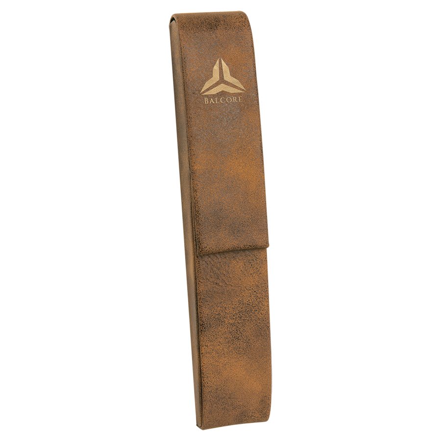 6 1/2" x 1" Rustic/Gold Leatherette Single Pen Case 2