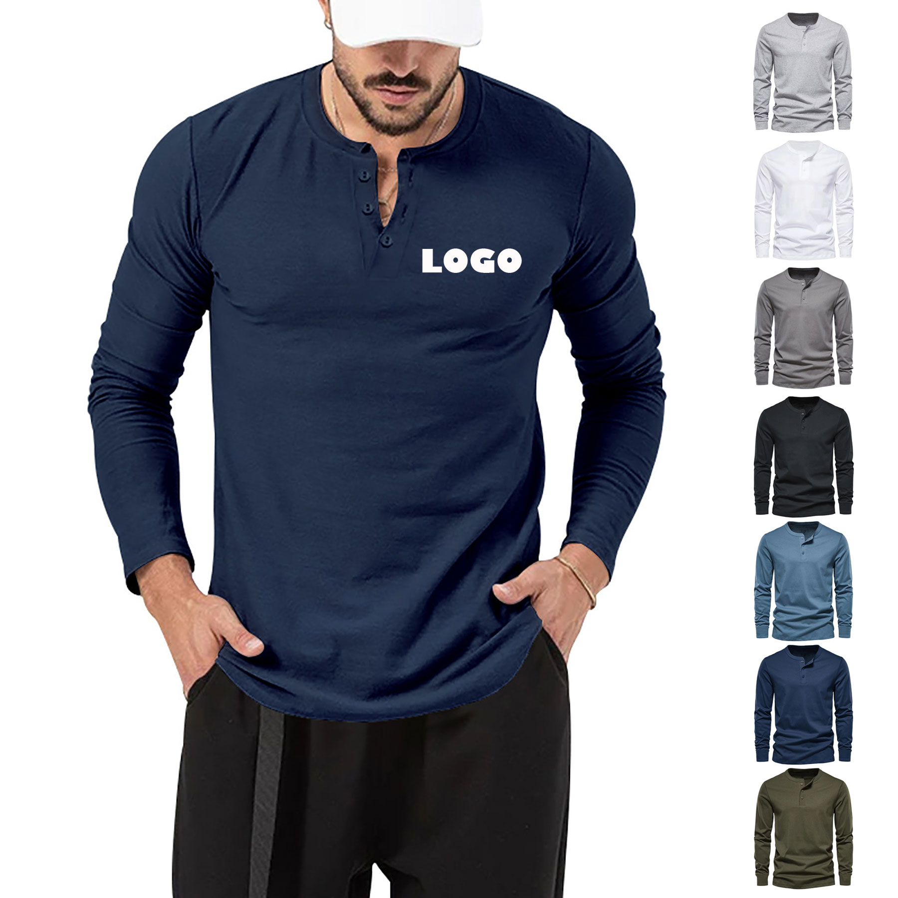 Men's Long Sleeve Button Down V Neck Henley Shirt 2