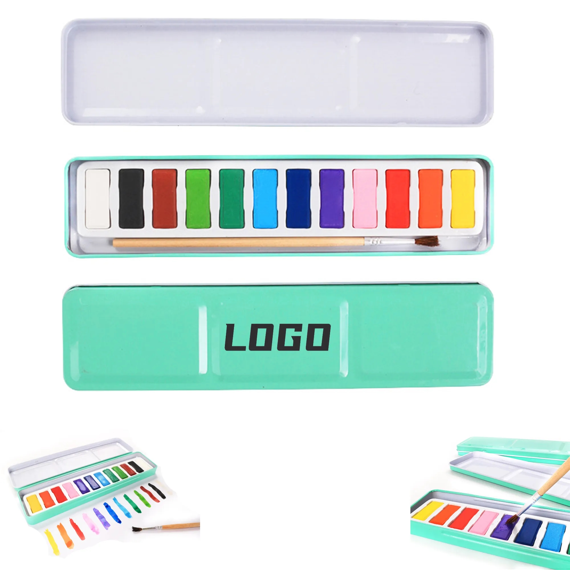Metal Box 12 Colors Solid Watercolor Paint Set 3