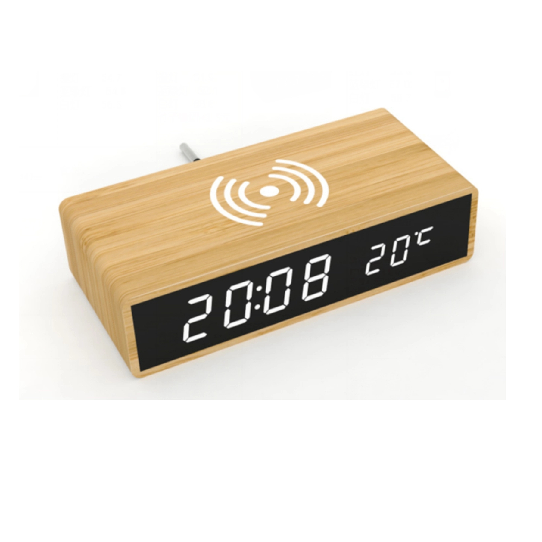 5 W Bamboo Wooden Wireless Charger With Digital Clock 3