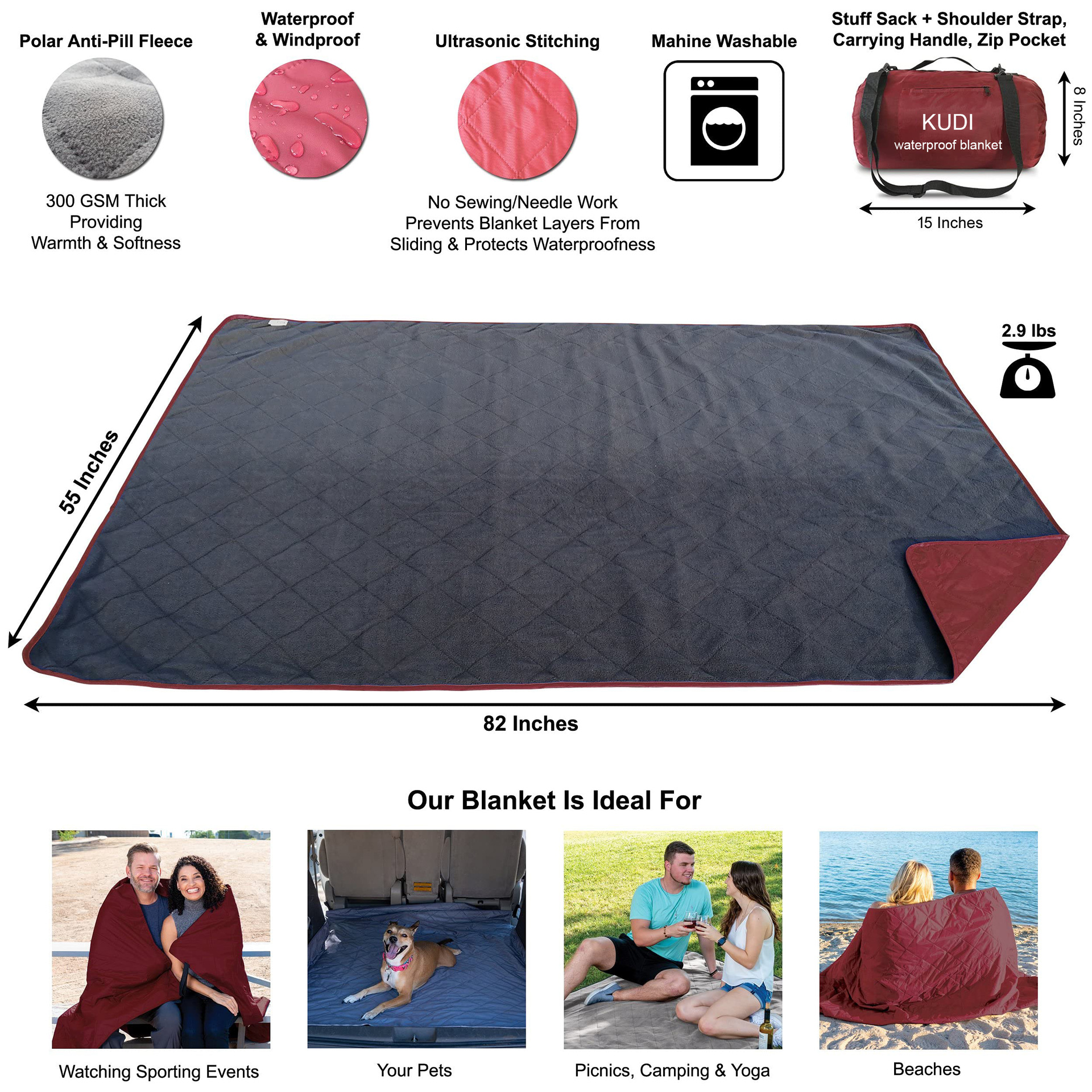 Waterproof Polar Fleece Foldable Camping Trip Blanket 5