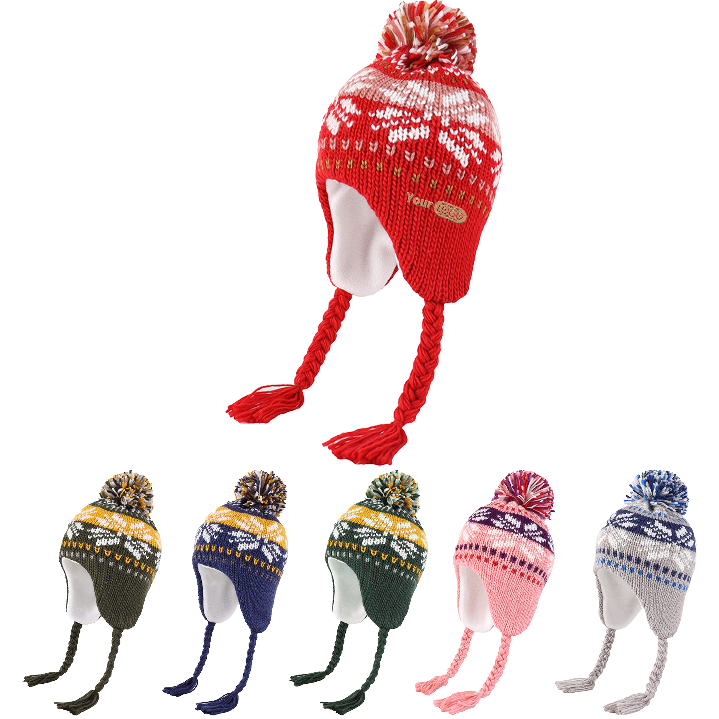 Acrylic Classic Knit Winter Hat With Ear Flaps, Tassels, And Nordic Pattern 3