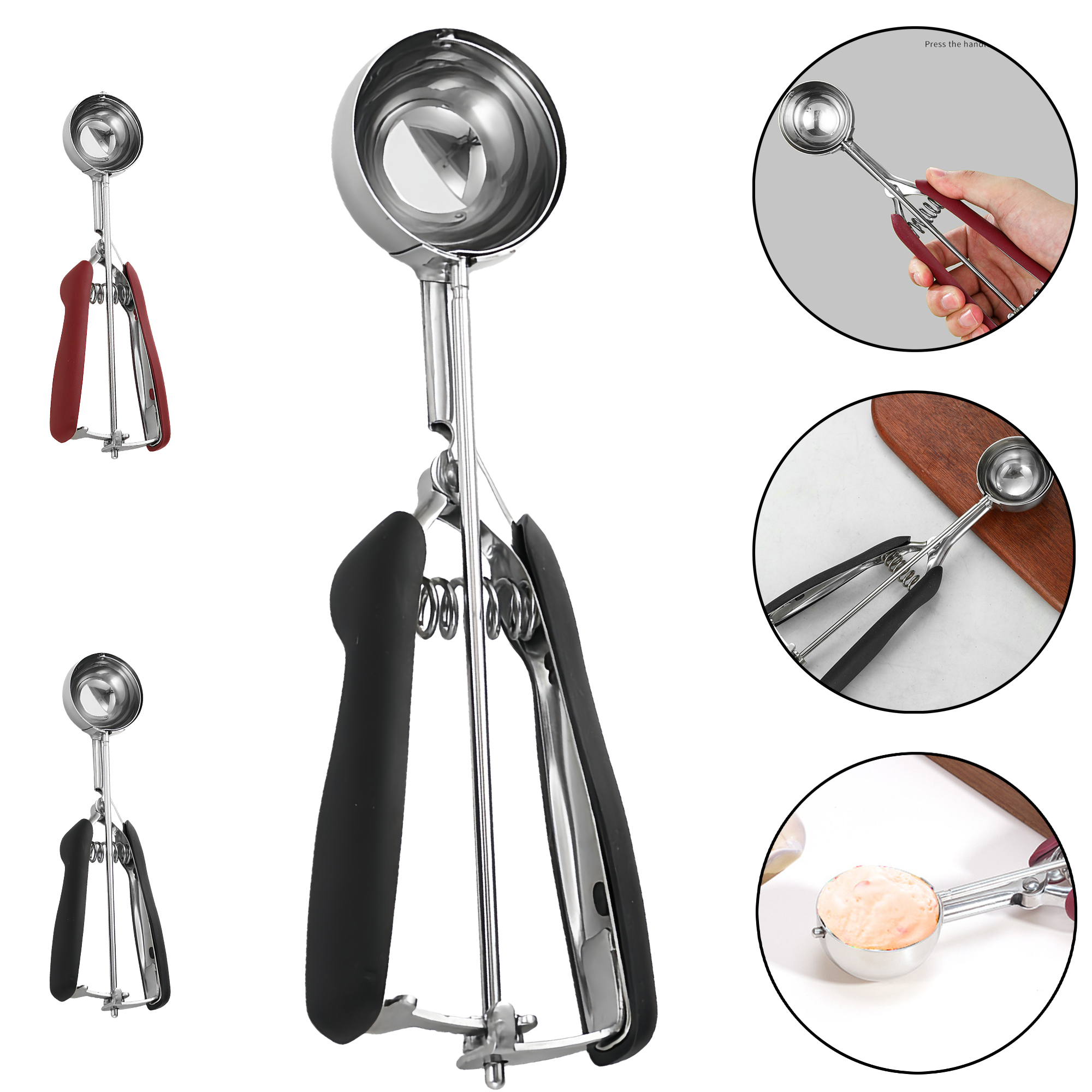 304 Stainless Steel Ice Cream Scoop 2" Diameter Fruit Scoop Dessert Spoon Portable Easy Use 2