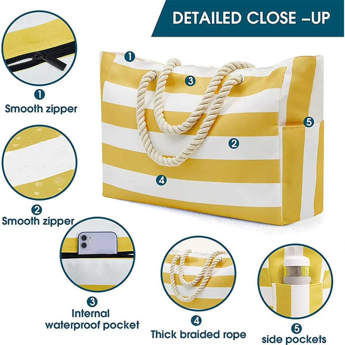 Large Canvas Beach Tote Bags with Zipper, custom tote bag with logo imprint 4
