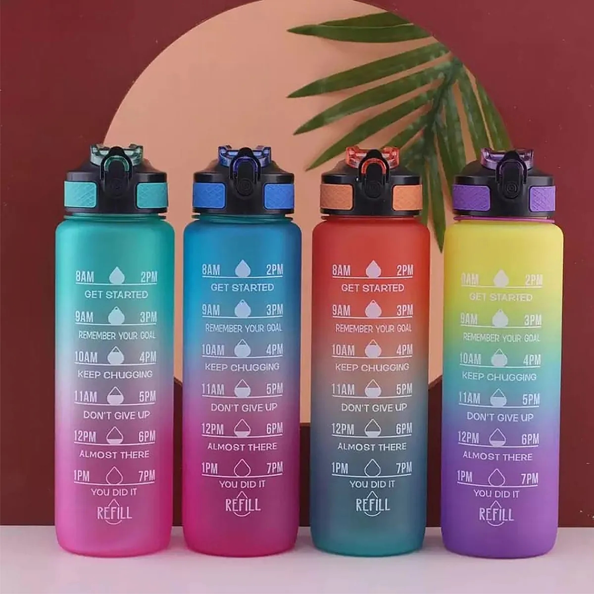 32oz Sport Motivational Time Marker Water Bottle With Straw 3