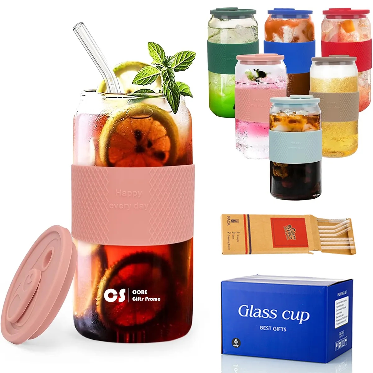 16oz Can Shaped Glass Cups with Silicone Sleeve 2