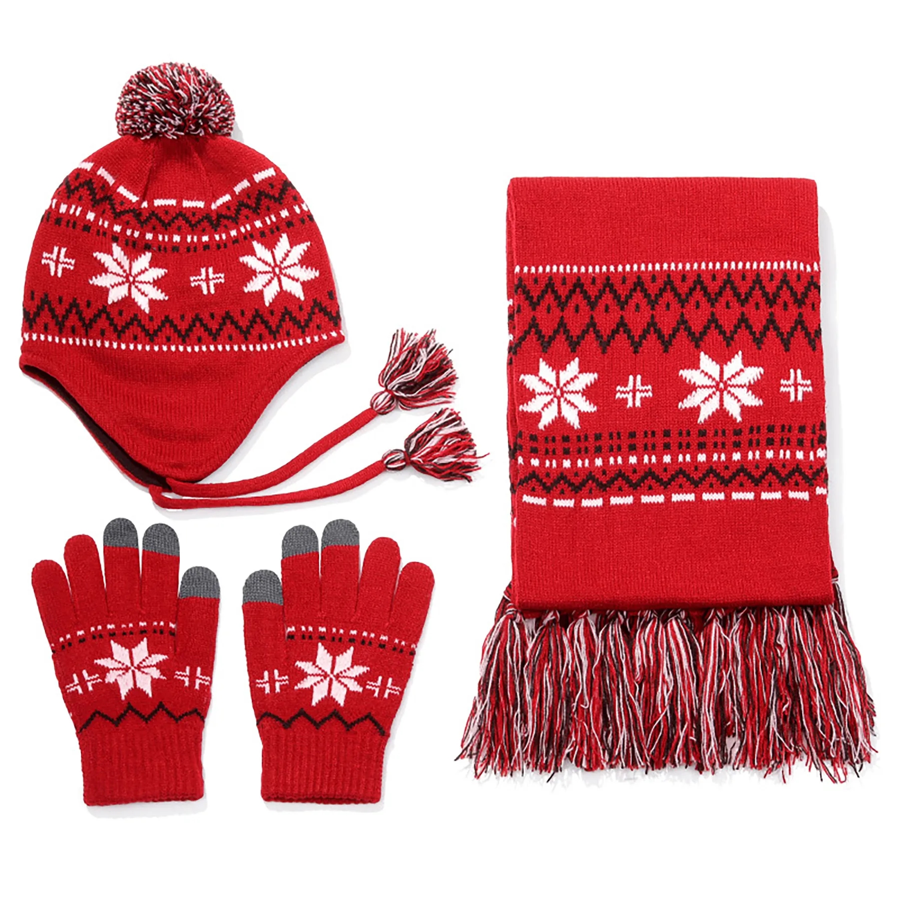 Acrylic Snowflake Knitted Christmas Hat Three Piece Set 6