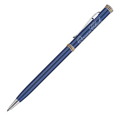 Blue - Slim Line Brass Pen (with Chrome/Gold Accent). 2