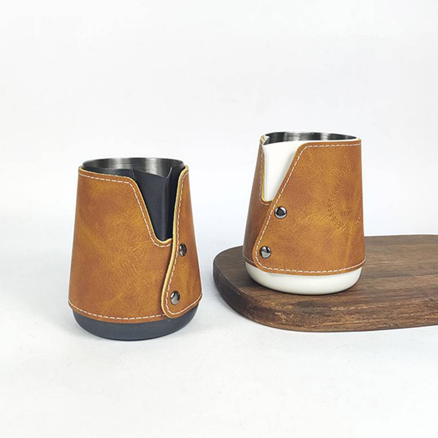 Stainless Steel Milk Frothing Pitcher with Leather Cover 4