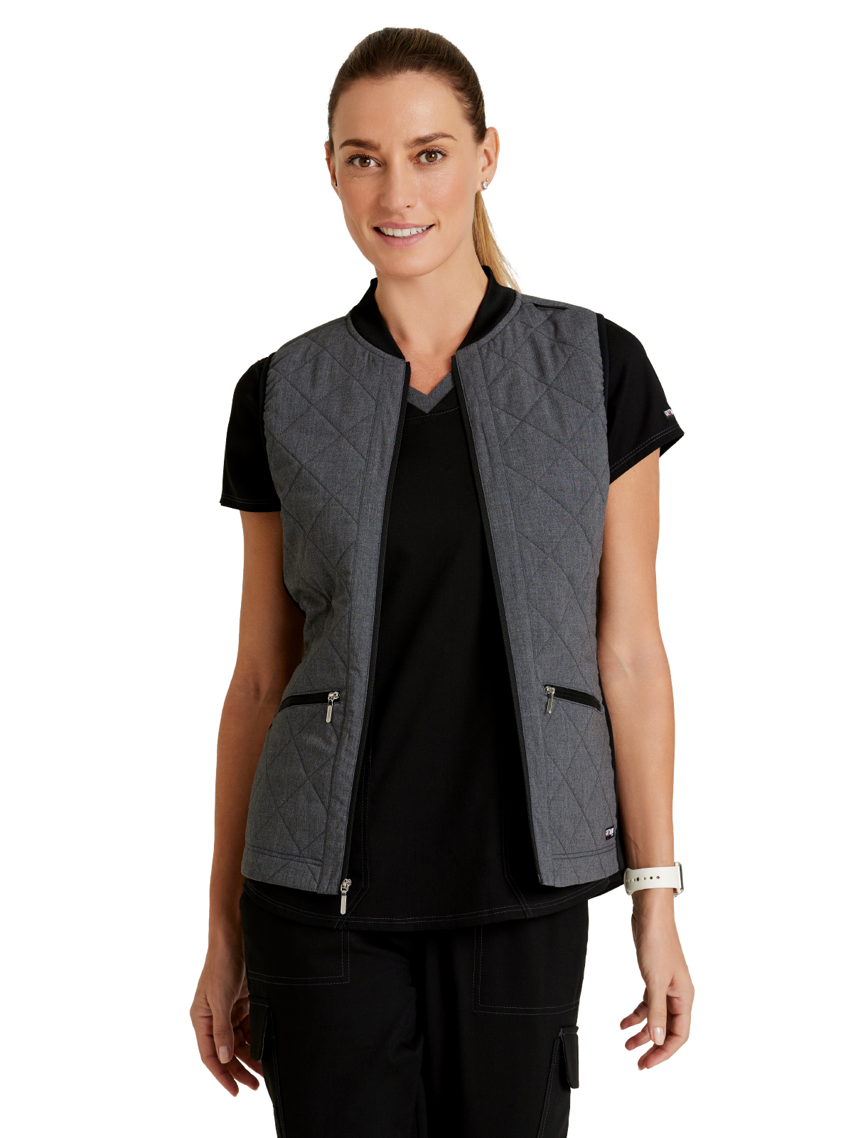 Grey's Anatomy Spandex Stretch - Women's Two-Pocket Quilted Christina Scrub Vest 3