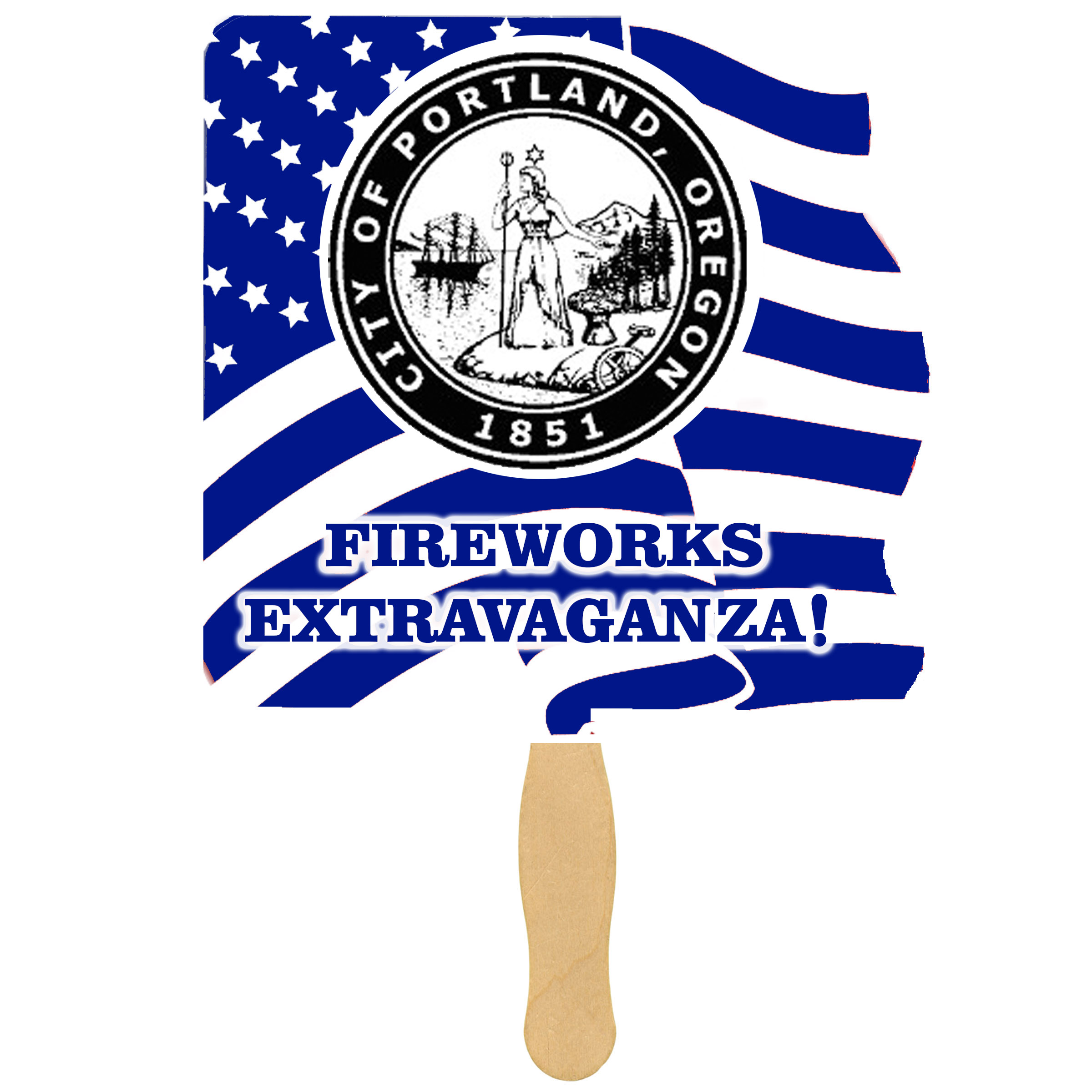 Flag Sandwiched Hand Fan (2 Side/ Front Stock Flag - Back 1 Spot Color)