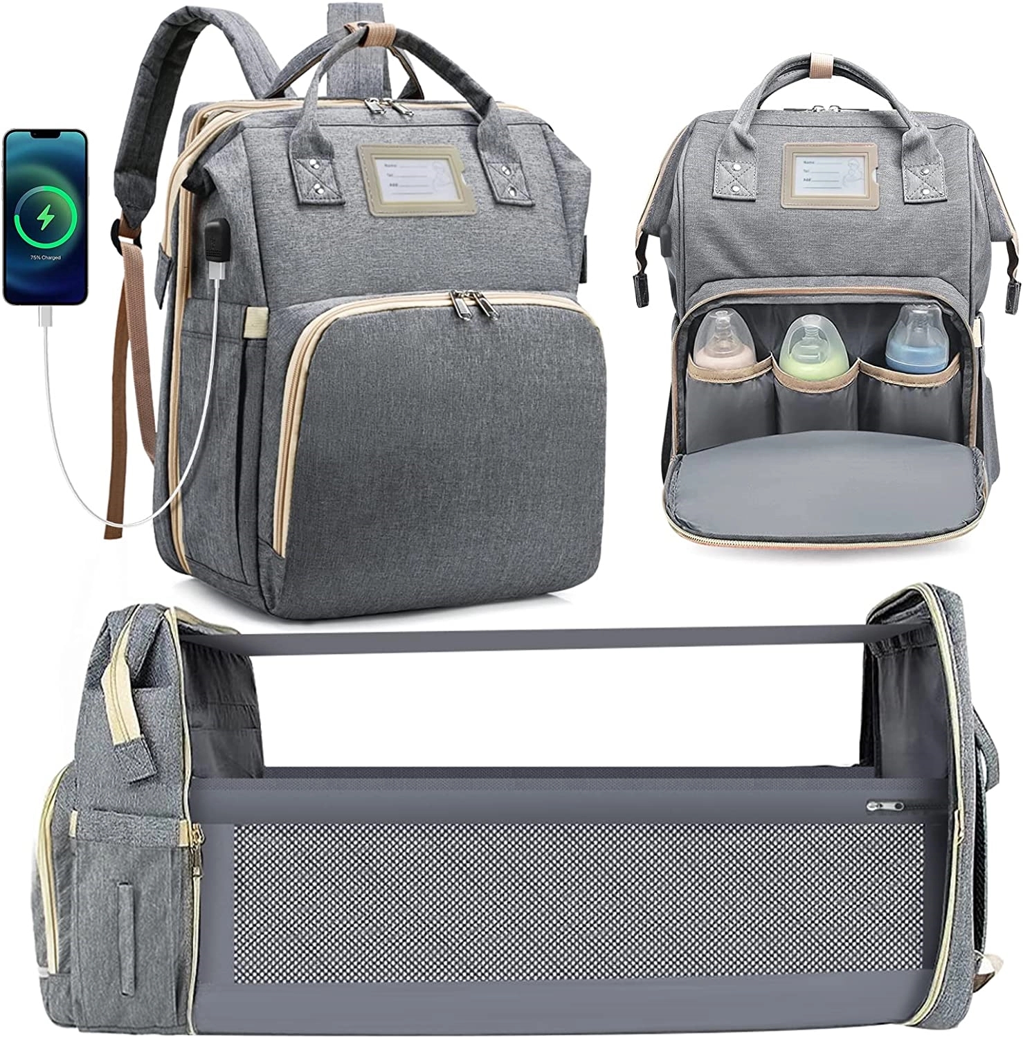 Oxford Foldable Baby Crib Diaper Backpack 4