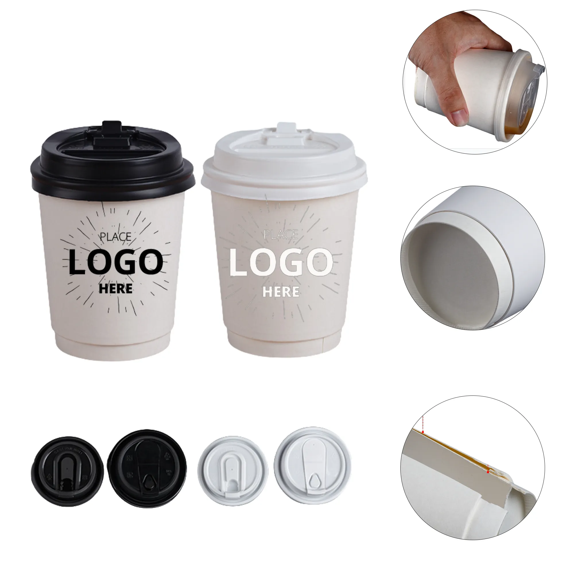 8 Oz. Double Wall Disposable Coffee Paper Cups with Lid 2
