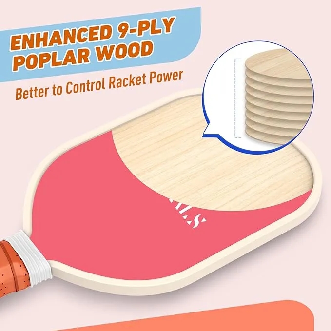 Premium Wooden pickleball racket set 6