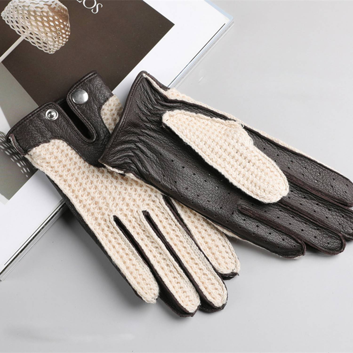 Men's Driving Knitted Mesh Breathable Sheepskin Gloves 1