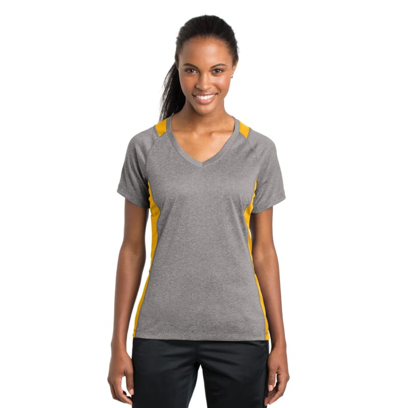 Sport-Tek Women's Heather Colorblock Contender V-Neck Tee. 20