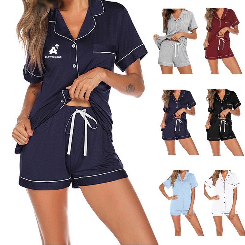 Pajamas Set Short Sleeve Sleepwear Womens 2
