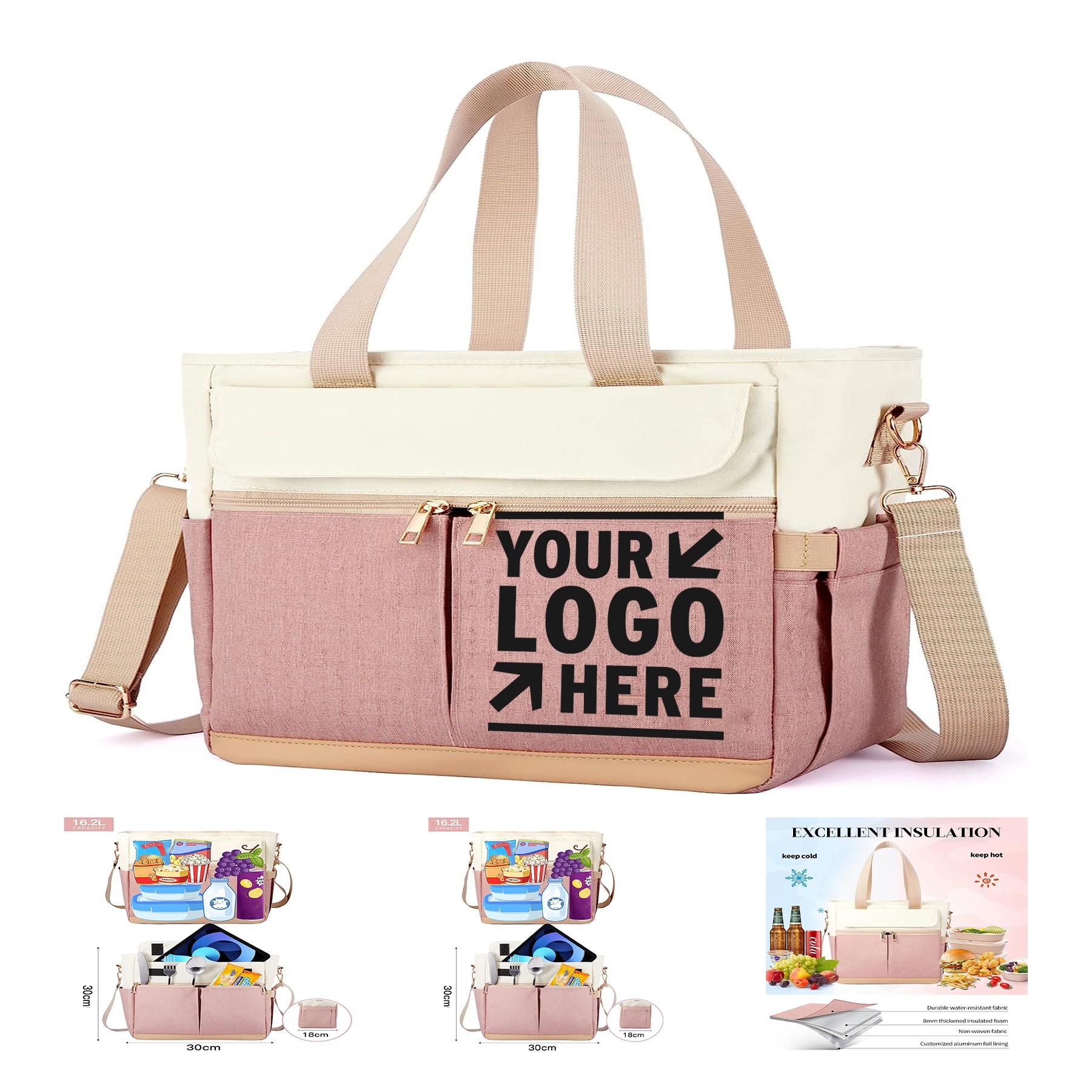 Women Reusable Lunch Cooler Tote Bag Leakproof Insulated Lunch Box with Shoulder Strap 2