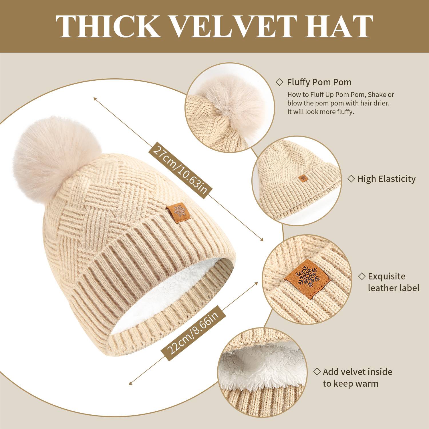 3 Pcs Winter Hat Scarf Gloves Knit Set 2