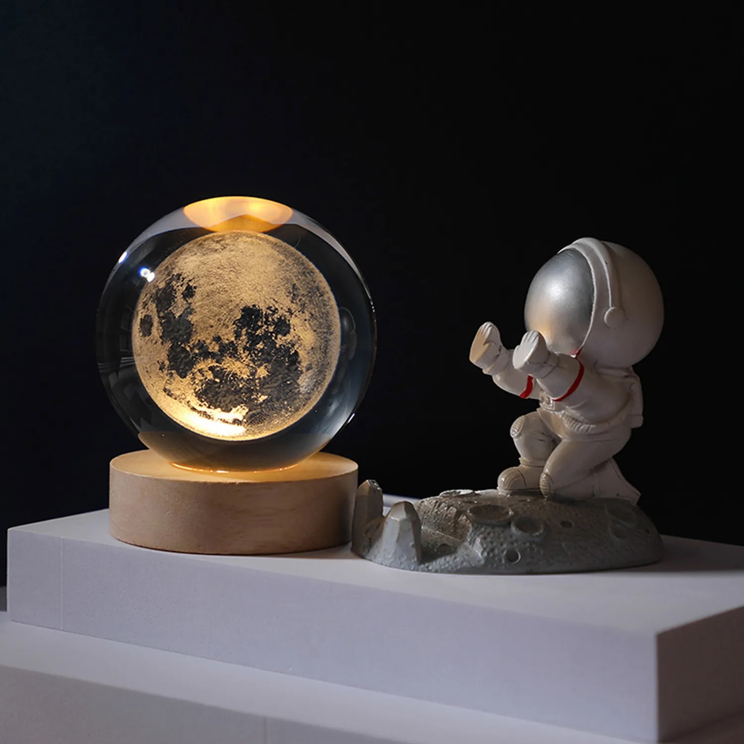 Wooden Luminous Base Crystal Ball Night Light Decoration 5