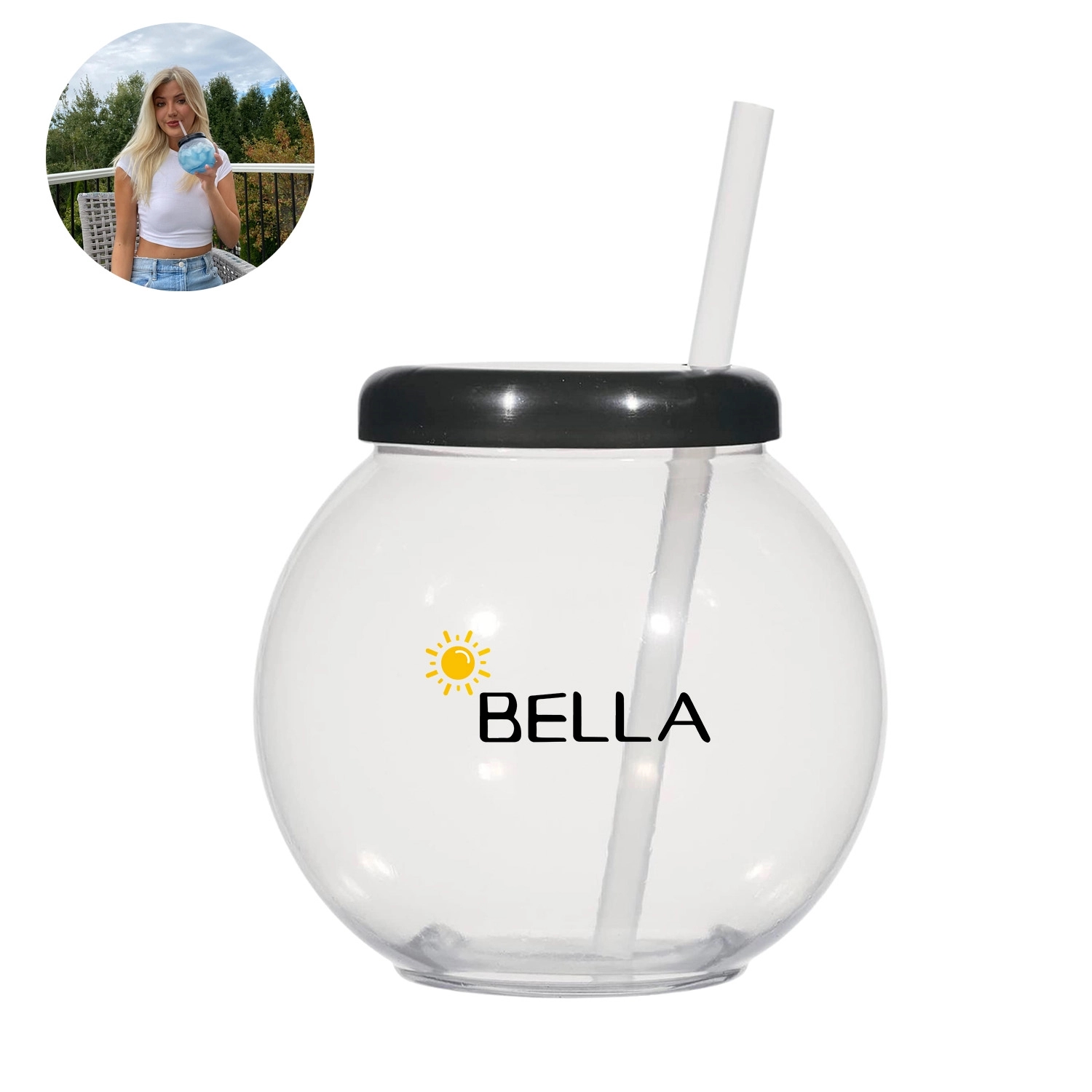 20 oz Clear Plastic Fish Bowls with Lids and Straw 2