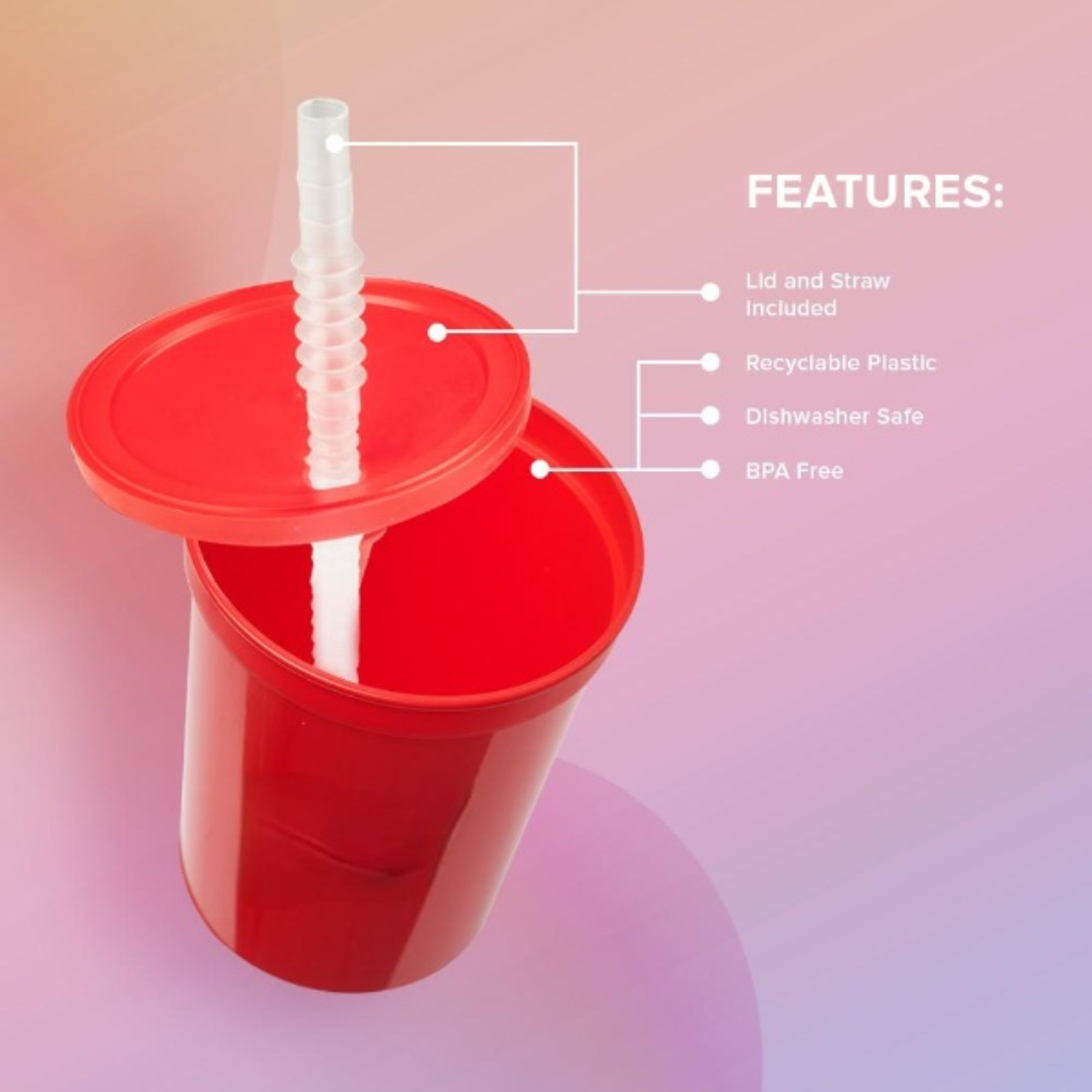 Plastic Stadium Splash Cups with Lid and Straw, 16 oz. 8