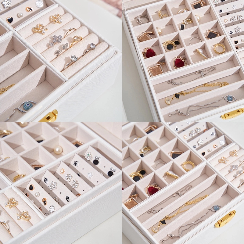Custom PU Leather 2-Layer Jewelry Organizer Box with Lock 10