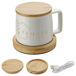 Bamboo Mug Warmer with 8 oz Ceramic Mug 15