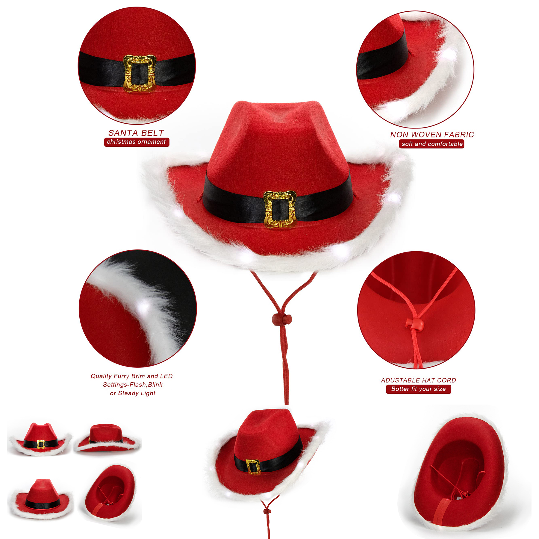 Christmas Western Feather Cap with LED Flashing 2