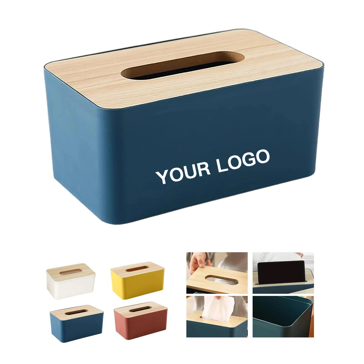 Wood and Plastic Tissue Holder for Home or Office 5