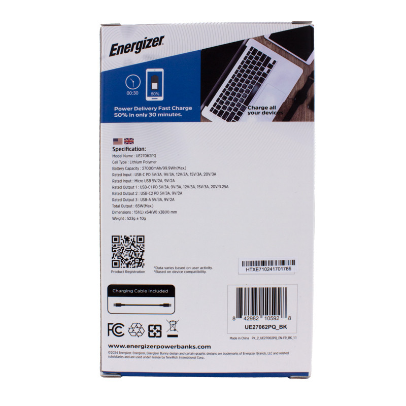 Energizer 27000 mAh 65W Laptop Power Bank 24