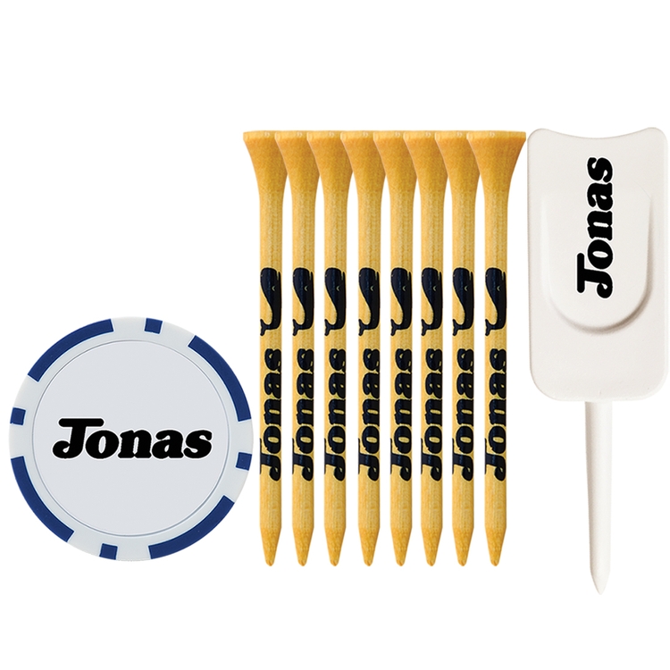 8 Bamboo Tees 3 1/4", 1 Poker Chip, Single Prong Plastic Divot Tool