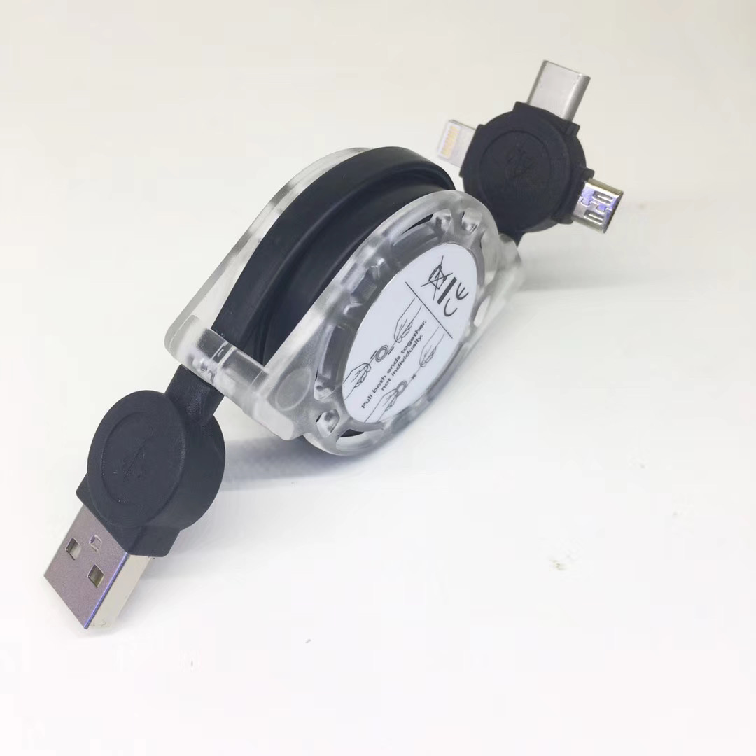 3 in 1 Transparent and Data Connection Charging Retractable Cable 4