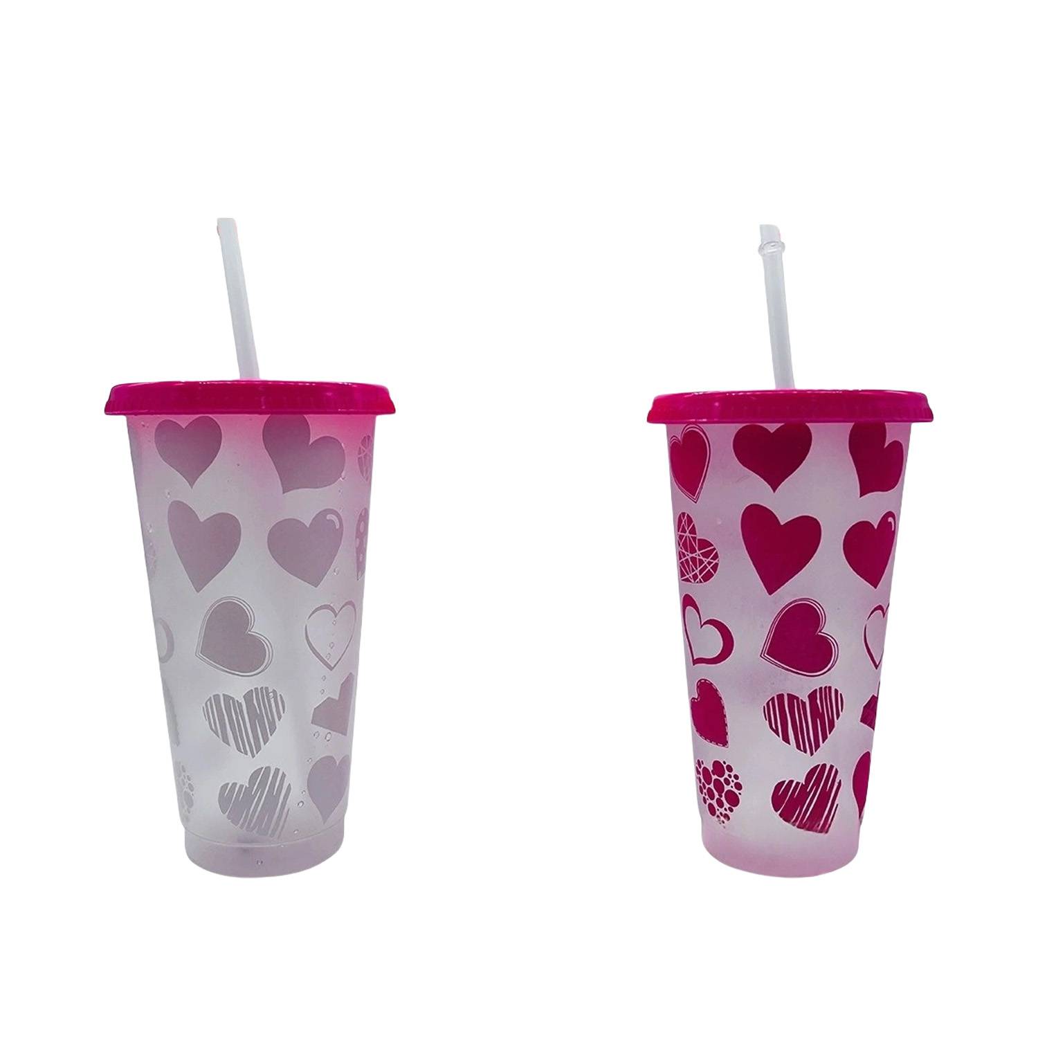 24oz Color Changing Plastic Cold Drink Cup w/ Straw 8