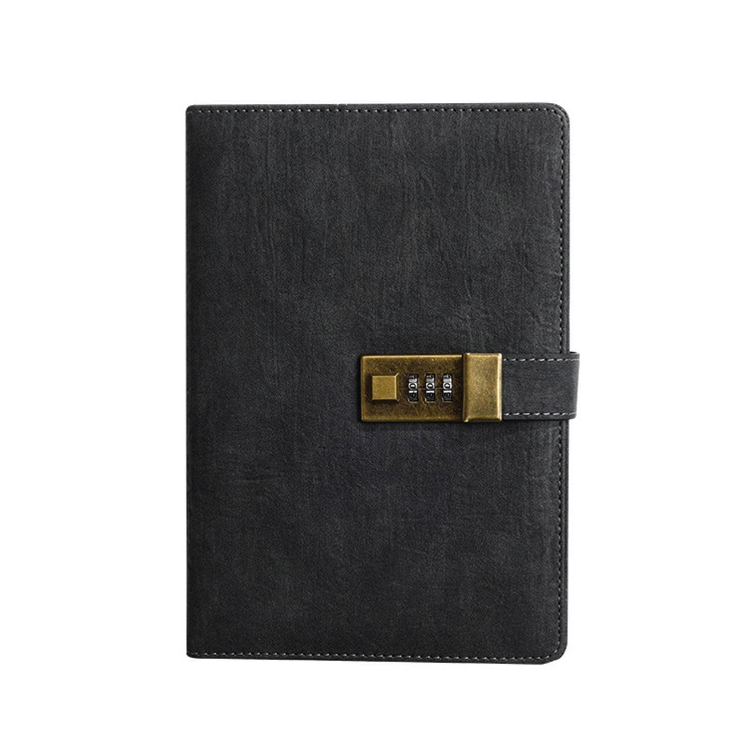 A5 PU Leather Journal Notebook w/ Metal Password Lock 3