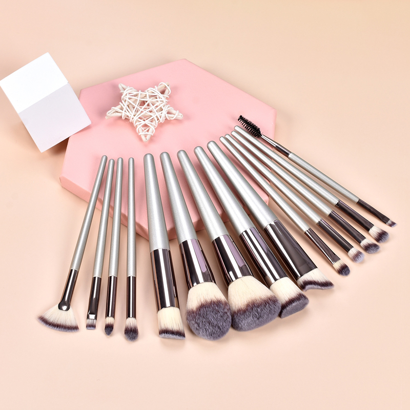 Champagne 14Pcs Premium Powder Concealers Eye shadows Blush Makeup Brushes Set 8