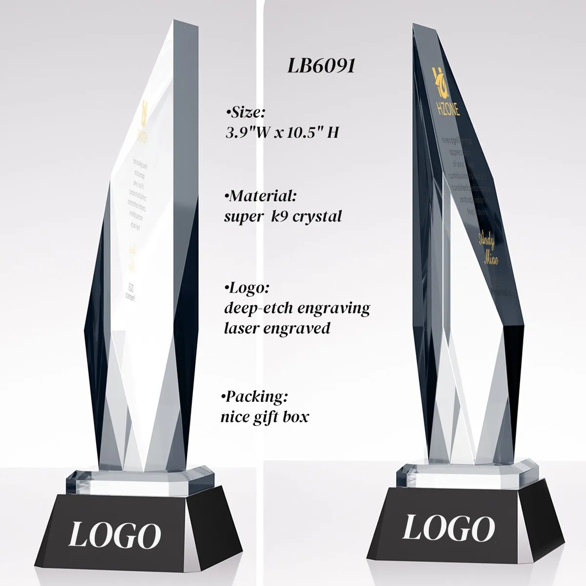 Engraved Crystal Award Appreciation Trophy Personalized 3