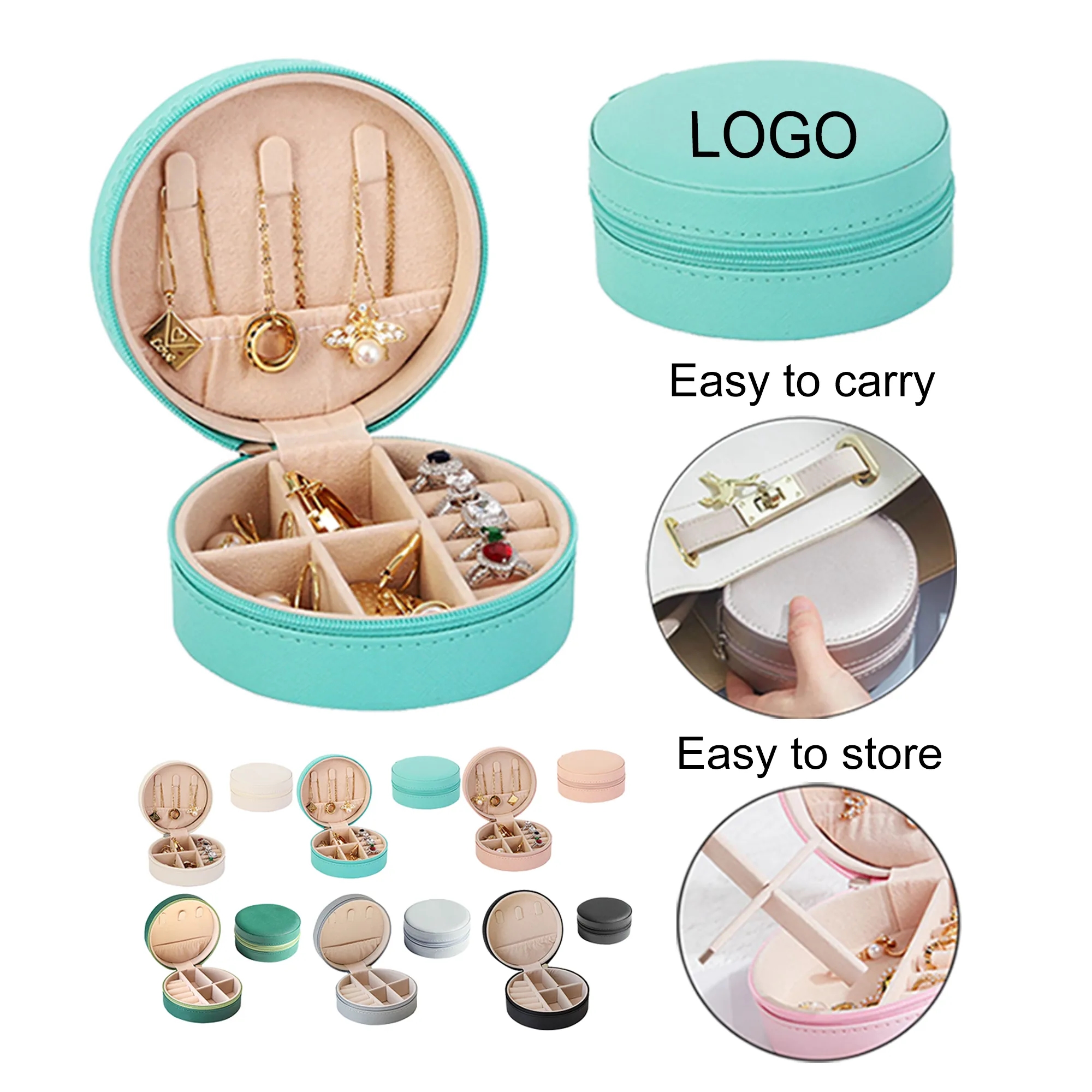 Portable Round PU Leather Jewelry Box 3