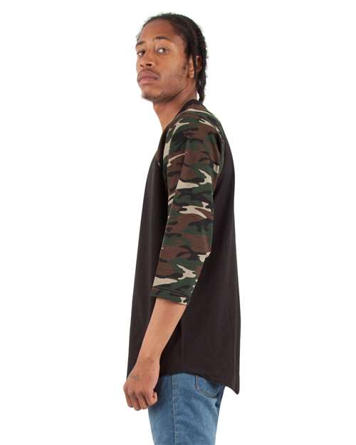 Unisex Three-Quarter Sleeve Camo Raglan T-Shirt - SHRAGCM 12