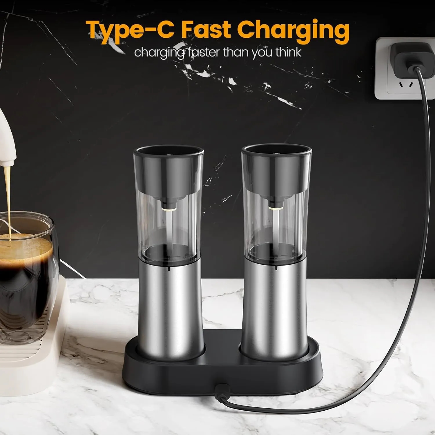Gravity Rechargeable Salt Pepper Grinder with Charging Base 3