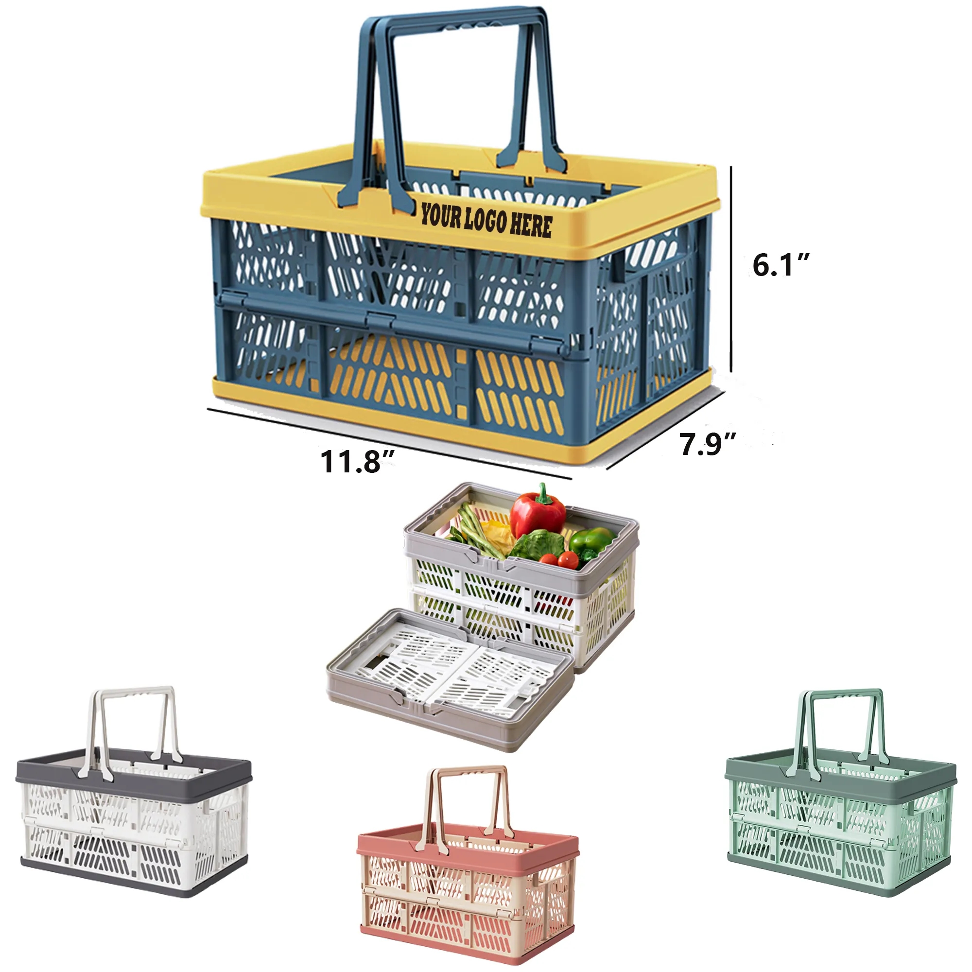 MOQ10 Collapsible Shopping Basket Lifting Handle 2