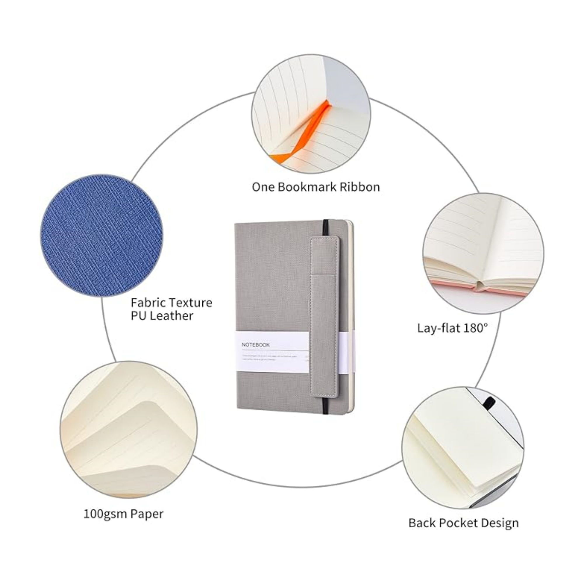 5.8"x8.3" 160 Pages Journal Notebook With Pen Holder 5