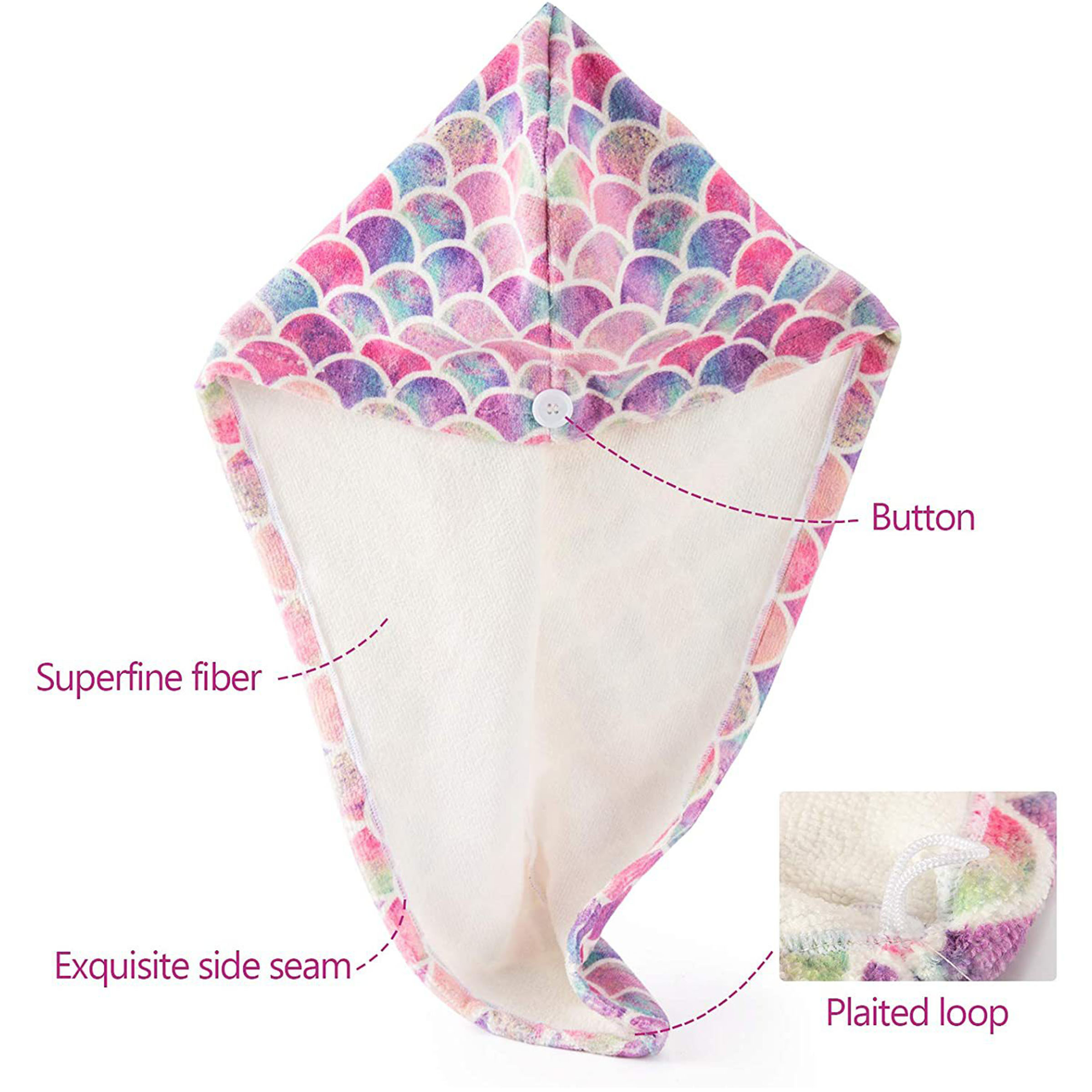 High-Quality Microfiber Material Mermaid-Patterned Quick-Dry Hair Turban 2
