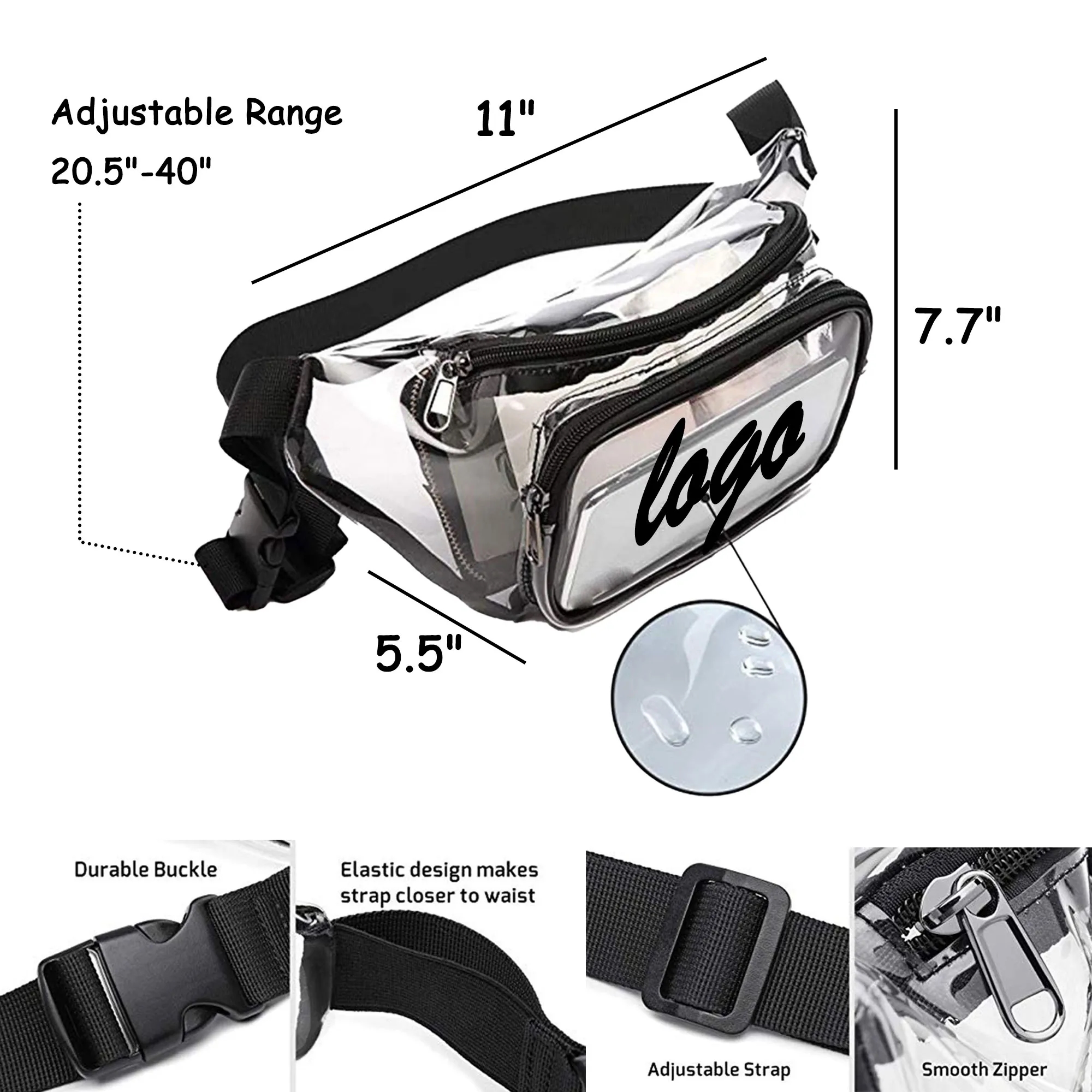 MOQ 30 PVC Transparent Waist Bag Waterproof Sports Fitness 4