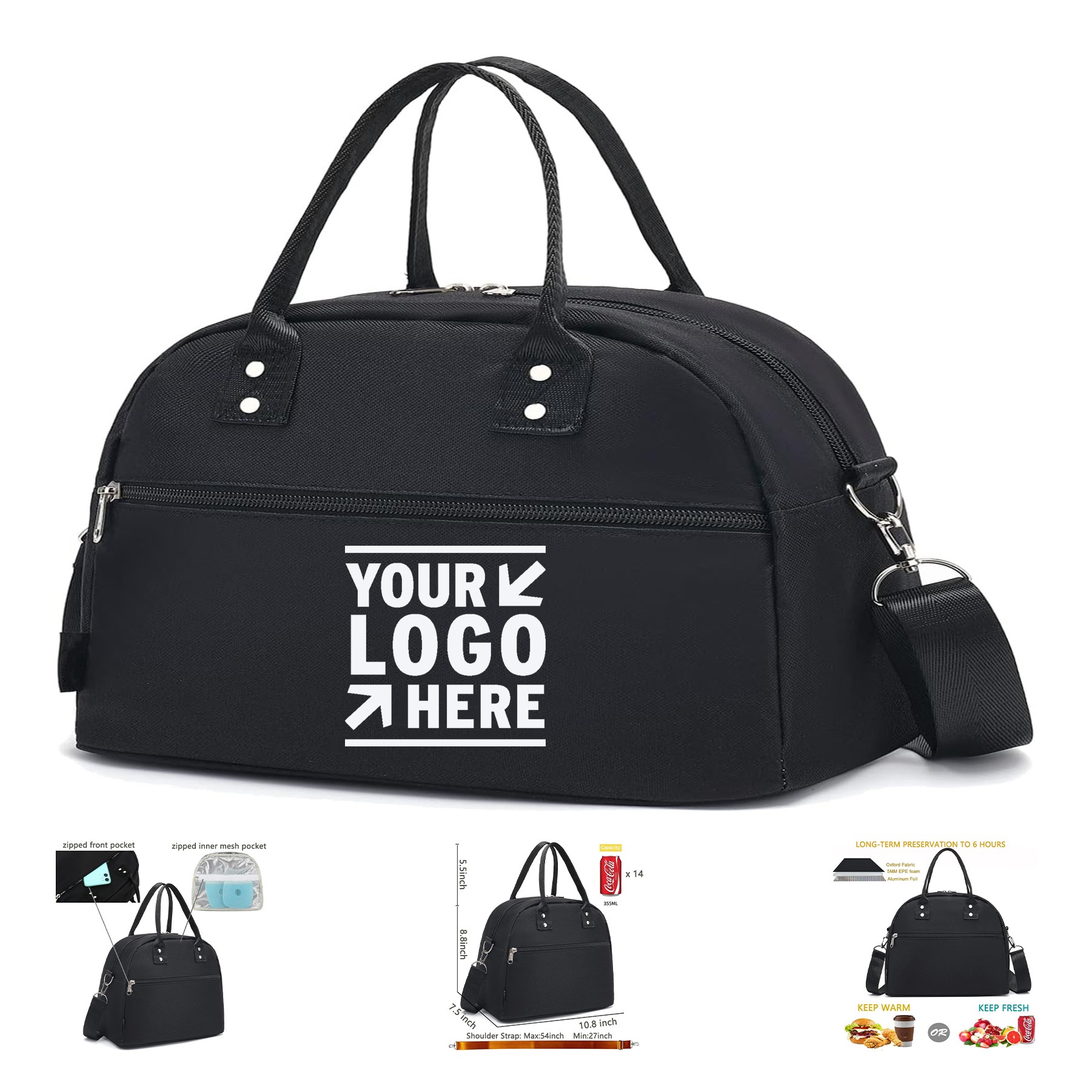 Large Reusable Women Men Kid Insulated Shoulder Strap Lunch Bag 1