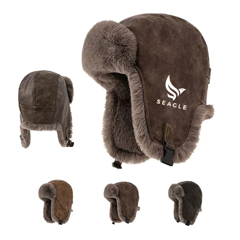 Unisex Winter PU Thickened Pilot Warm Hat 5
