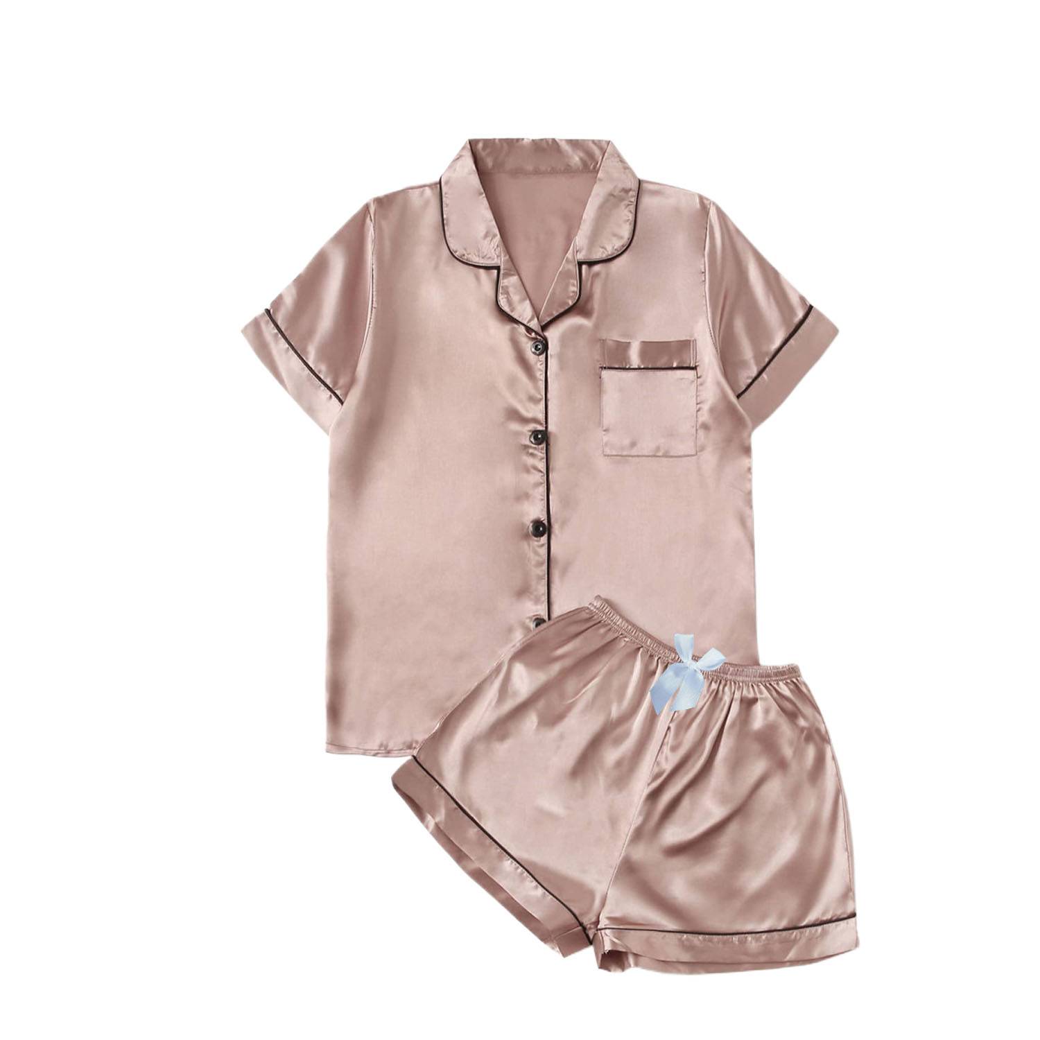 Women Comfortable Warm Soft Satin Silk Pajama Set 10