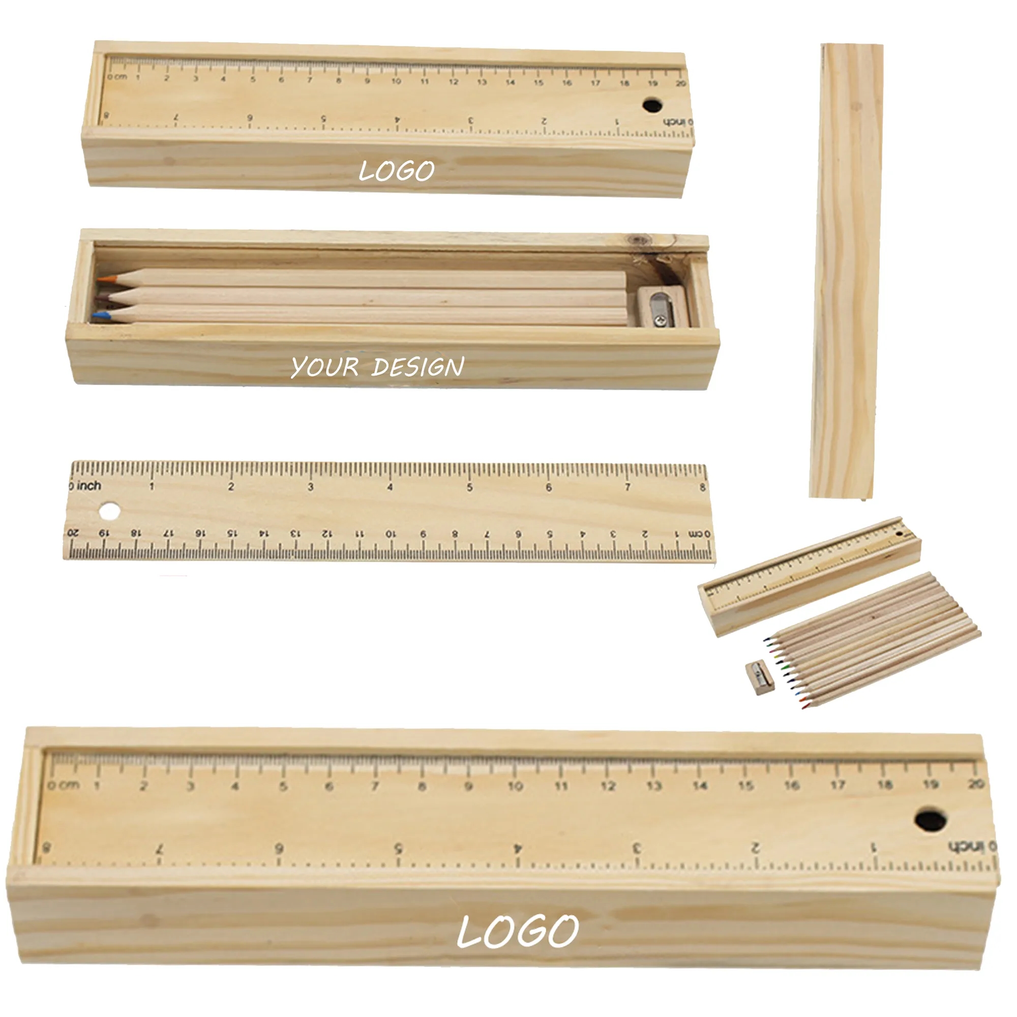 12 Color Pencils with Wooden Ruler Box 1