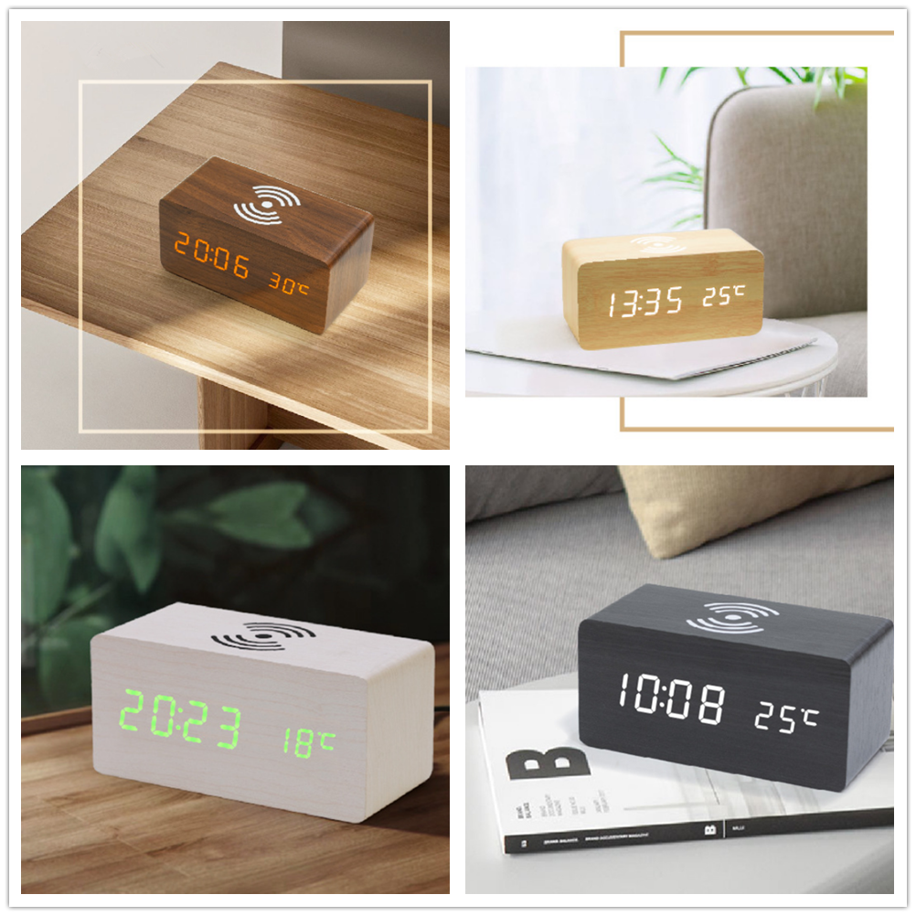 Wooden Alarm Clock with Wireless Charging 3
